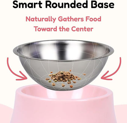 Elevated Spaniel Dog Bowl, Melamine Raised Dog Food Bowl for Long-Eared Dogs, Raised Dog Bowls for Small & Medium Dogs, Stainless Steel Inner Bowl, Non-Slip Base (Pink, M (420 ML / 1.5 Cups))