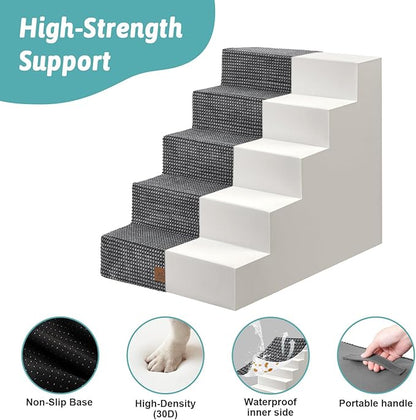 Dog Stairs for Small Dogs 5-Step, 19.7" Extra Wide Right-Angle Pet Stairs for Couch and Beds, Anti-Slip Dog Steps for Old Cats and Lowrider, 19.7x29.5x23.6 inch, Dark Grey