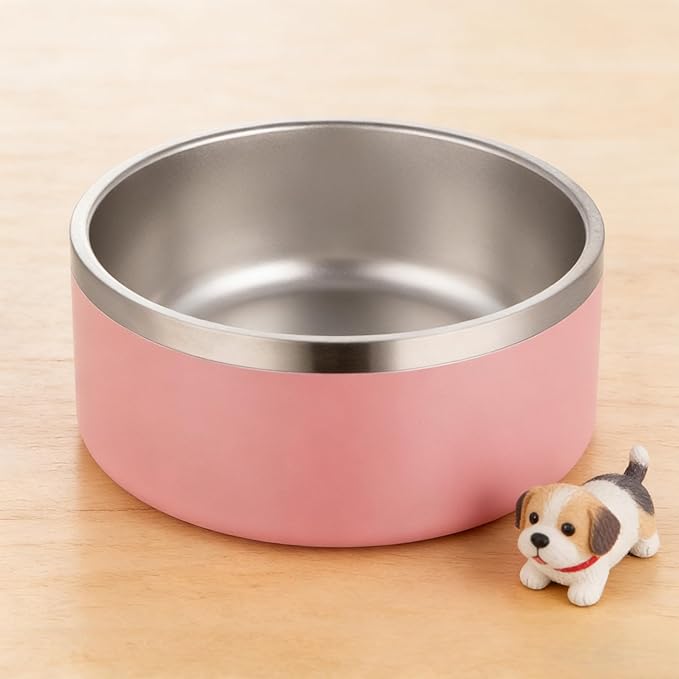 Stainless Steel Pet Bowl 64oz - Large Capacity Dog Cat Food Water Bowl, Non-Slip Pink Feeding Bowl for Medium Large Pets