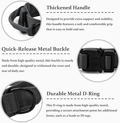 Tactical Dog Collar, Adjustable Military Training Nylon Dog Collar with Control Handle and Heavy Quick-Release Metal Buckle for Small Medium Large Dogs, Grey XL
