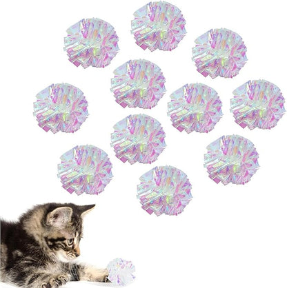 AUEAR, 20 Pack Dye Free Cat Crinkle Balls 2" Mylar Sounds Shiny Kitty Glitter for Cats