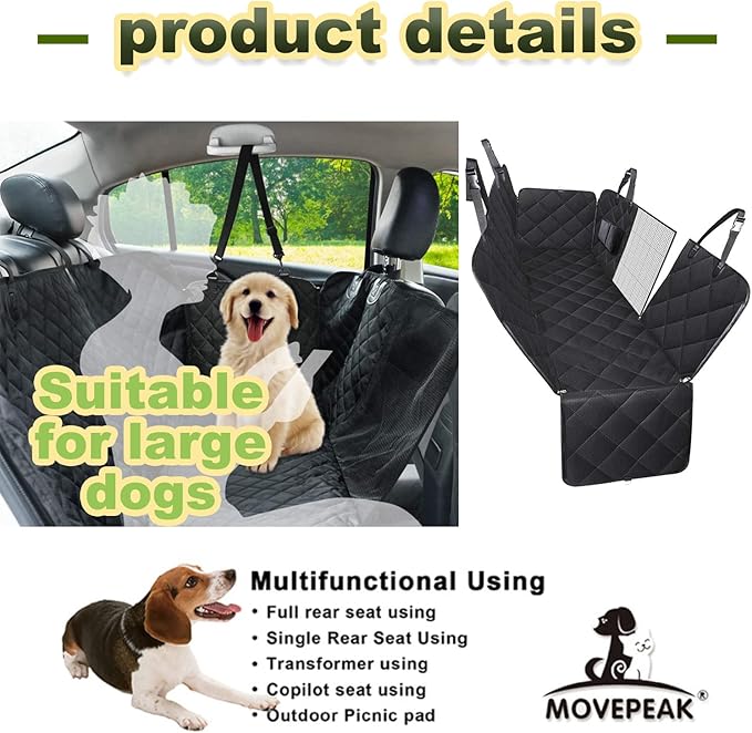 Dog Shaped Car Seat Cover with Rear Seat Mesh Window, Waterproof, Anti-Skid and Scratch Resistant Rear Seat for Large Pets, Protect the Car Interior， Suitable for Cars, Trucks and Suv. (black)