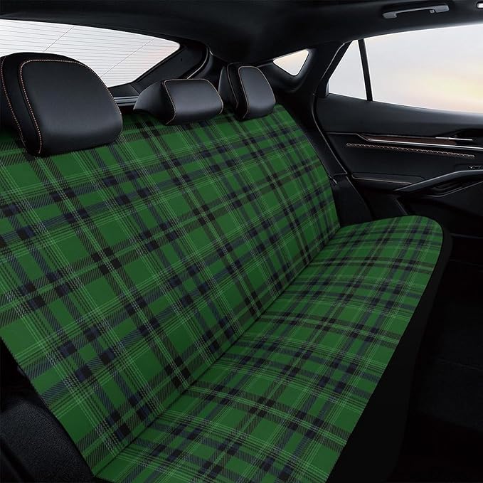 Car Interior Decor Seat Cover, Fashion Universal Stretch Back Seat Protector, Car Accessories Rear Bench Seat Covers for Trucks SUV Compatible with Black Green Scottish Tartan Plaid Art