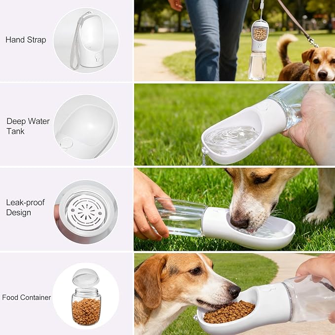 Dog Water Bottle, Portable Water Bottle with Food Container for Dogs Cat Pet Hiking Walking Travel Camping, Leak-Proof Dog Water Bowl Dispenser with Feeder Function Puppy Essentials