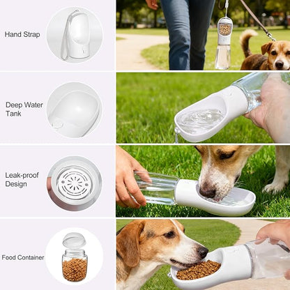 Dog Water Bottle, Portable Water Bottle with Food Container for Dogs Cat Pet Hiking Walking Travel Camping, Leak-Proof Dog Water Bowl Dispenser with Feeder Function Puppy Essentials