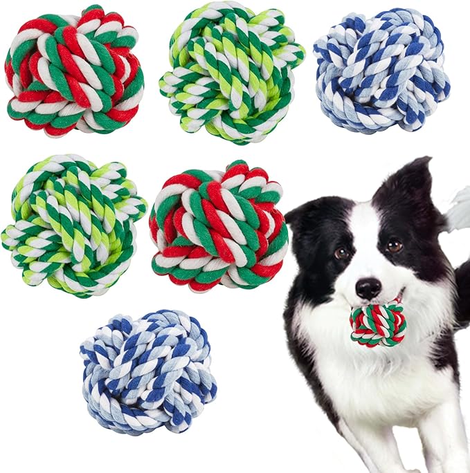 6 Pack Dog Chew Toys for Aggressive Chewers Large Breed, XL Cotton Dog Rope Balls, Indestructible Dog Toys with Tough Twisted for Large Medium Dogs, Dental Teething Ball for Puppy Small Dogs