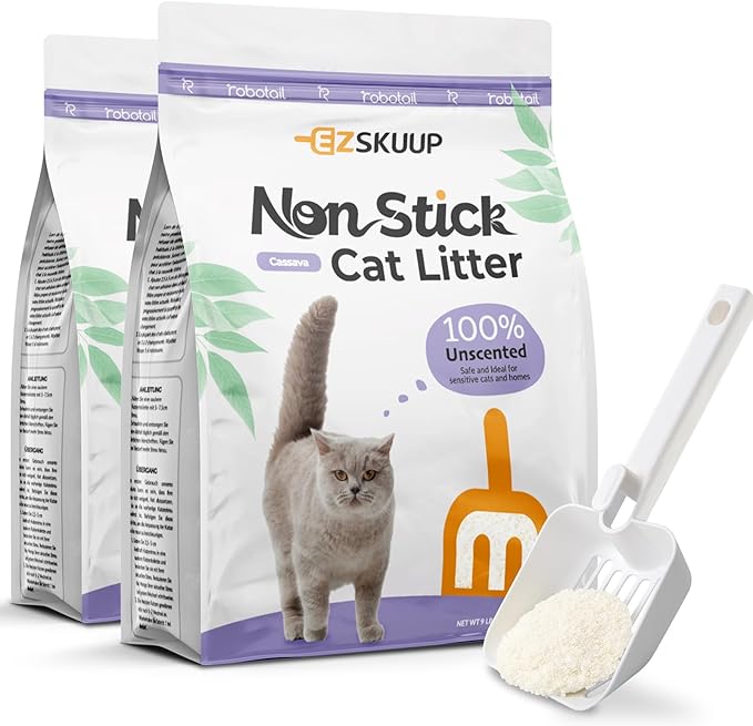 Non-Stick Ultra Clumping Cat Litter, Dust-Free Unscented Kitty Litter, Made of Pet Friendly Natural Tapioca Cassava, Odor Control, Last Twice as Long as Clay Litter, 9 lbs (7.5L) X 2 Packs