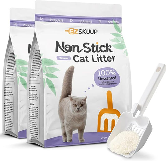 Non-Stick Ultra Clumping Cat Litter, Dust-Free Unscented Kitty Litter, Made of Pet Friendly Natural Tapioca Cassava, Odor Control, Last Twice as Long as Clay Litter, 9 lbs (7.5L) X 2 Packs