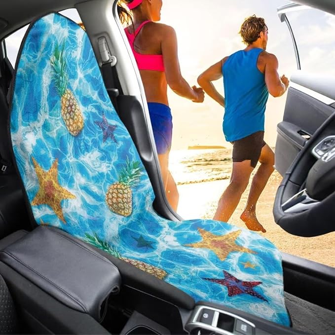 Coldinair Ocean Starfish Towel Waterproof Sweat Beach Seat Cover Pineapple Universal for Car Truck SUV Seat for Dog or Workout,Non-Slip and Easy to Install