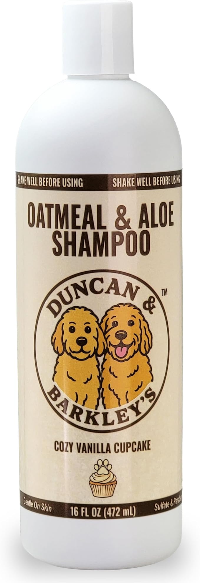Duncan & Barkley’s Oatmeal & Aloe Dog Shampoo – Gentle Pet Wash for Sensitive, Itchy Skin - Tear-Free Formula - Cozy Vanilla Cupcake Scent - 16 oz