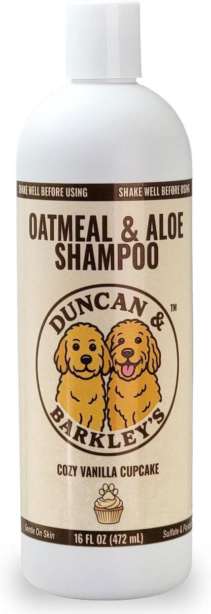 Duncan & Barkley’s Oatmeal & Aloe Dog Shampoo – Gentle Pet Wash for Sensitive, Itchy Skin - Tear-Free Formula - Cozy Vanilla Cupcake Scent - 16 oz