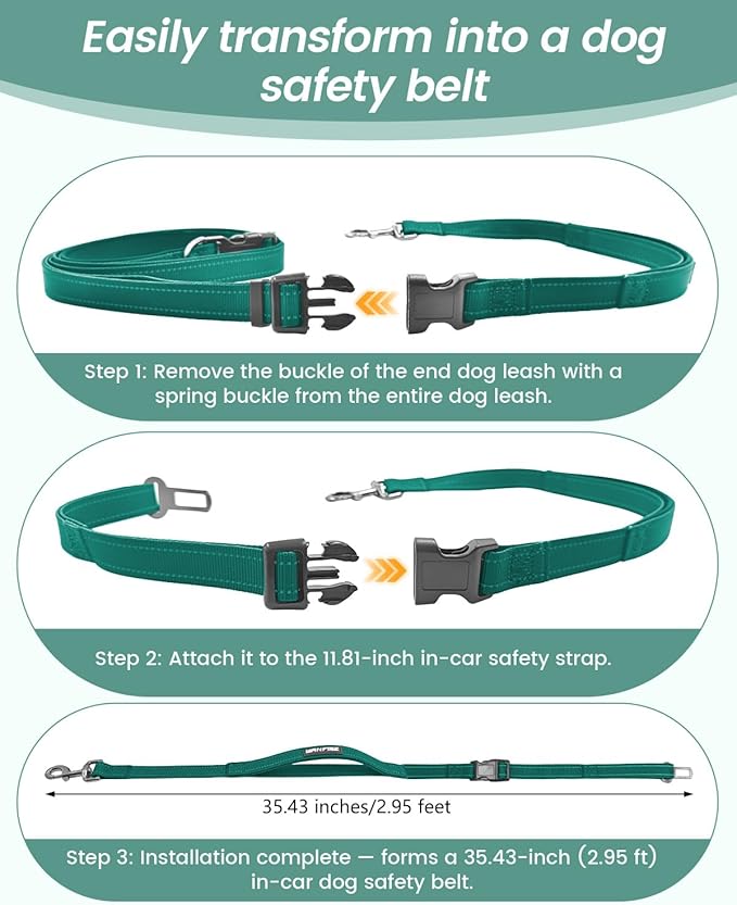 Hands Free Dog Leash, 2-in-1 Detachable Pet Seatbelt,5.9-9.2 ft Crossbody Dog Leash with Double-Sided Reflective for Walking, Hiking, Travel etc.(Orange)