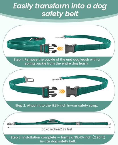 Hands Free Dog Leash, 2-in-1 Detachable Pet Seatbelt,5.9-9.2 ft Crossbody Dog Leash with Double-Sided Reflective for Walking, Hiking, Travel etc.(Orange)