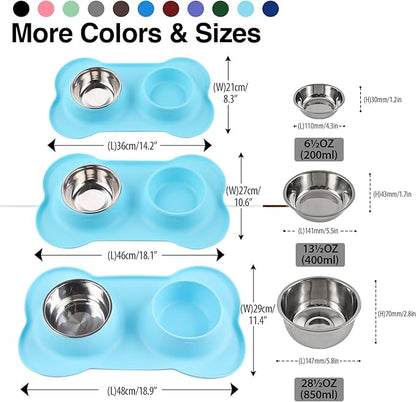Dog Bowls 2 Stainless Steel Bowl for Pet Water and Food Feeder with Non Spill Skid Resistant Silicone Mat for Pets Puppy Small Medium Cats Dogs