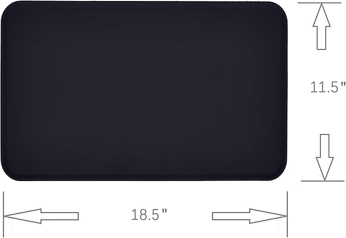 Amazon Basics Waterproof Anti-Slip Silicone Cat & Dog Food Mat, Pet Mats with Raised Edges for Food and Water Bowl to Protect Floors, 18.5 x 11.5 Inches, Black, Solid - Pack of 2