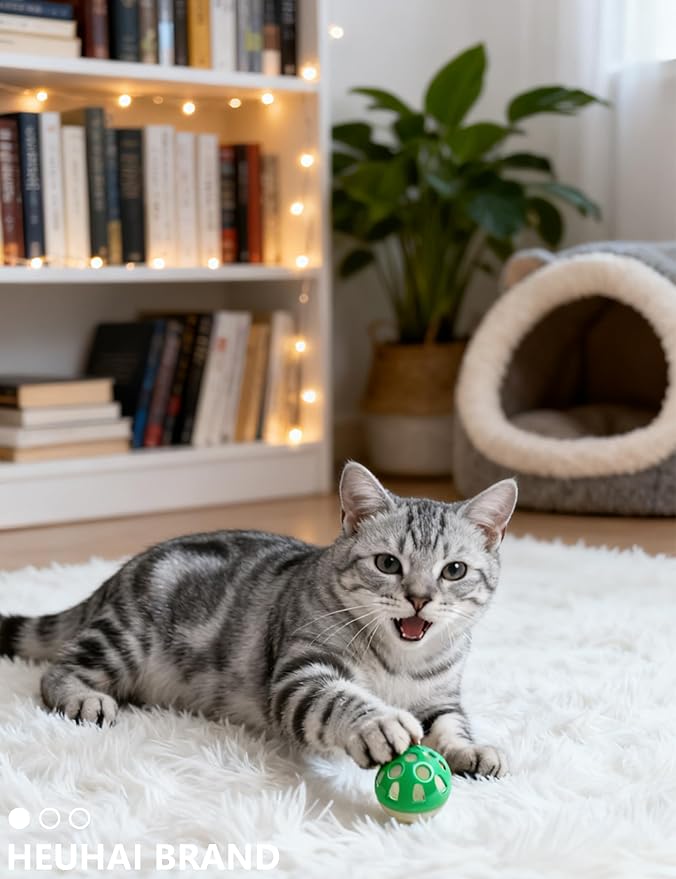 6 Pcs Cat Balls Set, Indoor Interactive Cat Toys for Bored Kittens, Jingle Bell Balls and Soft Plush Balls, Cute Play Balls for Kitties All Ages (1.5'')