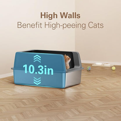 Zarler Stainless Steel Litter Box XL, Extra Large Cat Litter Boxes High Sided, Metal Litter Box for Big Cats, Non-Sticky, Easy to Clean, Anti-Urine Leakage (Dark Grey)