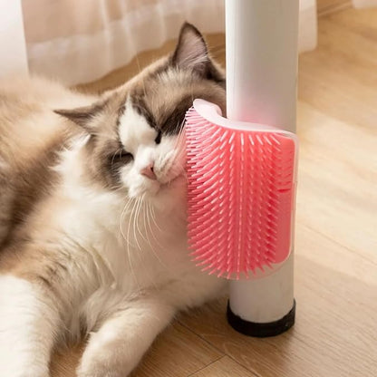Cat Self Groomer – Wall Corner Grooming Brushes for Cats and Small Pets – Soft Silicone Massage Brush for Shedding Control and Face Rubbing (Pink)