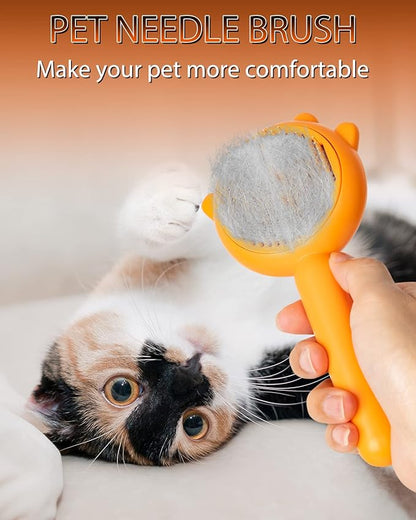 Cat Brush for Shedding, Pumpkin Cat Brushes with Gentle Bristles and Release Button, Gentle Self Cleaning Pet Brush for Indoor Cats and Dogs Daily Grooming Tool During Shedding Season