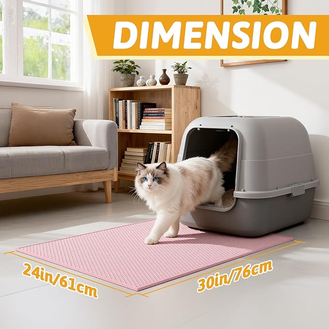 Pieviev Cat Litter Mat Double Layer Waterproof Urine Proof Trapping Mat 1 Pack (Pink, 30x24 Inch (Pack of 1))