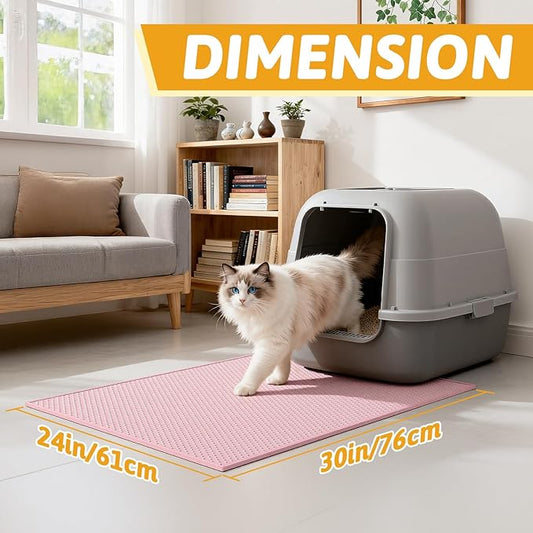 Pieviev Cat Litter Mat Double Layer Waterproof Urine Proof Trapping Mat 1 Pack (Pink, 30x24 Inch (Pack of 1))