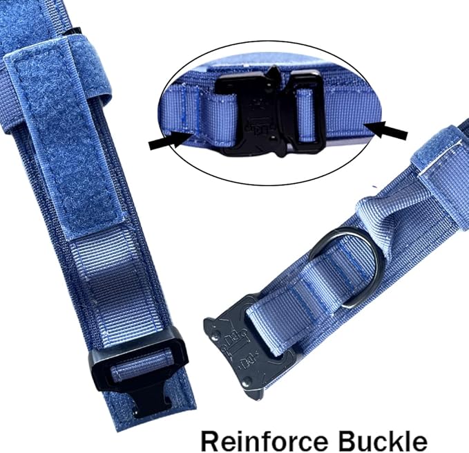 Xqpetlihai Tactical Dog Collar and Leash Set Adjustable Military Nylon Dog Collar with Control Handle and Heavy Duty Metal Buckle for Large Dogs（Dark Blue M