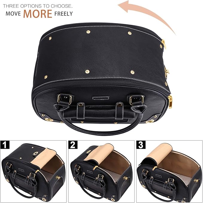 PetsHome Dog Carrier Purse, Pet Carrier, Waterproof Premium Leather Pet Travel Portable Bag Carrier for Cat and Small Dog Home & Outdoor Medium Black