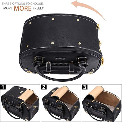 PetsHome Dog Carrier Purse, Pet Carrier, Waterproof Premium Leather Pet Travel Portable Bag Carrier for Cat and Small Dog Home & Outdoor Medium Black