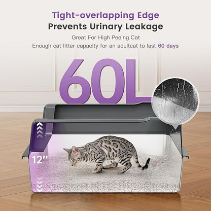 Extra Large XXL Stainless Steel Cat Litter Box with Lid, 26" L x 18" W x 12" H Metal Litter Box with Hight Sides for Big Cats & Multiple Cats, Never Absorbs Odors, Anti-Urine Leakage, Easy Cleaning