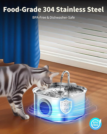Cat Water Fountain Stainless Steel, 108oz/3.2L Automatic Cat Drinking Fountain, Pet Water Dispenser with Quiet Pump, Suitable for Cats, Dogs and Multi-pet households
