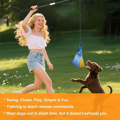Flirt Pole for Dogs,Heavy Duty 4 Pieces Set with 3 Lures,Interactive Teaser Wand for Small Medium Large Pets,Durable Flirt Stick for Chase,Outdoor Tether Play,Exercise,Training