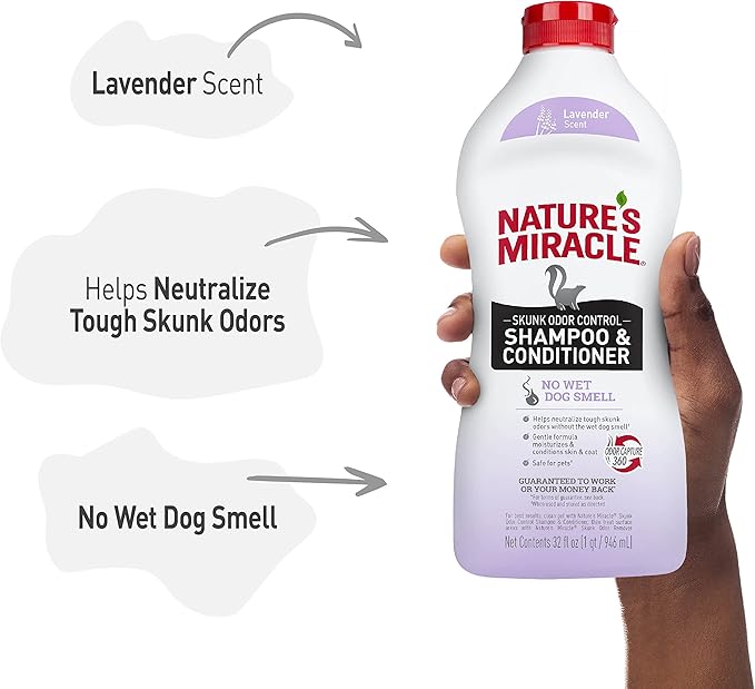 Nature's Miracle Skunk Odor Control Shampoo & Conditioner Lavender Scent, Odor Control Formula 32 Ounces (Pack of 2)