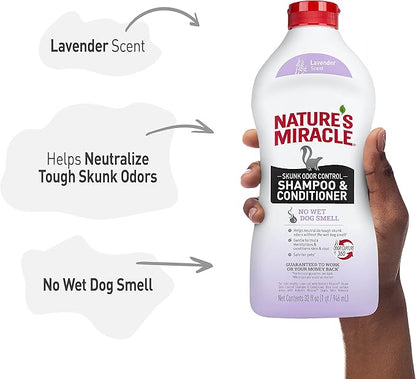 Nature's Miracle Skunk Odor Control Shampoo & Conditioner Lavender Scent, Odor Control Formula 32 Ounces (Pack of 2)
