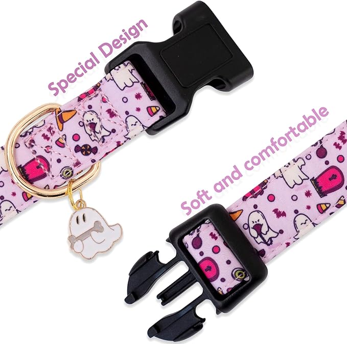 Faygarsle Fall Dog Collar - Adorable Ghost Pattern for Small, Medium & Large Dogs - Purple