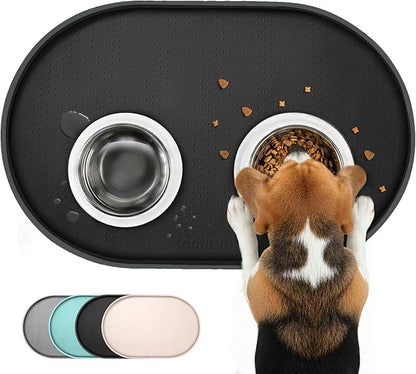 Dog Food Mat,1/2 Inch Raised Edges Cat Dog Feeding Mat for Spill Containment,BPA-Free Silicone Pet Food Mats for Floor Waterproof,Rubber Pet Placemats for Food and Water Bowls