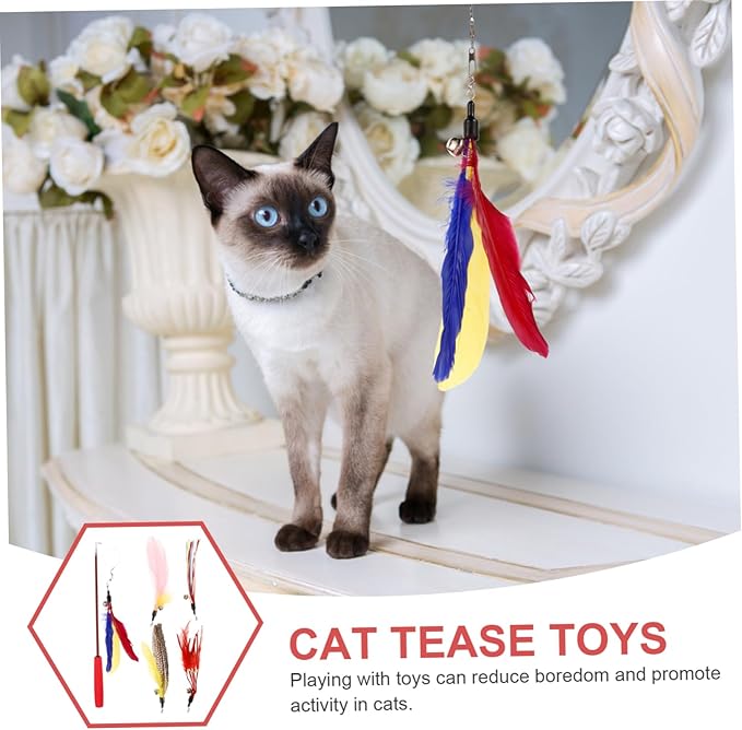 Long Kitten Teaser Home Cat Set Cat Teasing and Feather Teaser Stick Random