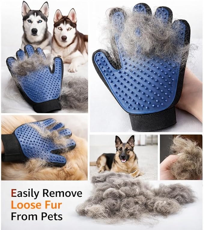 Pet Hair Remover Gloves – Gentle Grooming & Shedding Brush for Dogs, Cats & Horses – Suitable for Long & Short Hair Removal Mitt with Adjustable Wrist Strap Pack of 1