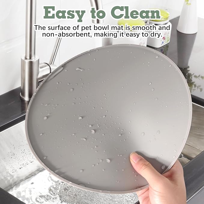 BNOSDM Silicone Cat Feeding Mat 2 Pack Dog Bowl Mats Pet Silicone Food Mat for Food and Water Nonslip Waterproof Feed Mats Round Eating Plate for Small and Medium Cats and Dogs (Light Gray)