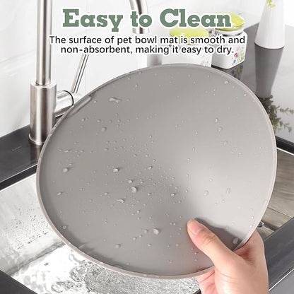 BNOSDM Silicone Cat Feeding Mat 2 Pack Dog Bowl Mats Pet Silicone Food Mat for Food and Water Nonslip Waterproof Feed Mats Round Eating Plate for Small and Medium Cats and Dogs (Light Gray)