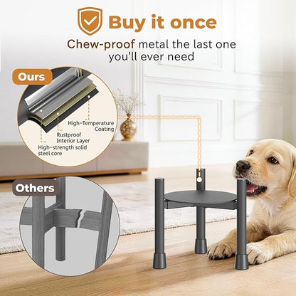 Single Elevated Dog Bowl Stand for Small Medium Breed, Adjustable Width 6-10in, 10in Tall Non-Slip Metal Raised Puppy Food Feeder Water Holder, Fits Various Size Ceramic Stainless Steel Pet Bowl