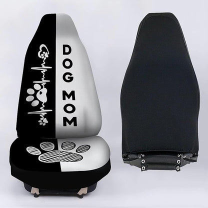 Black & White Dog Paw Printed Car Seat Cover Only for Front, 2-Piece Waterproof Soft Vehicle Bucket Seat Protetors Fits for Car SUV Sedan Truck