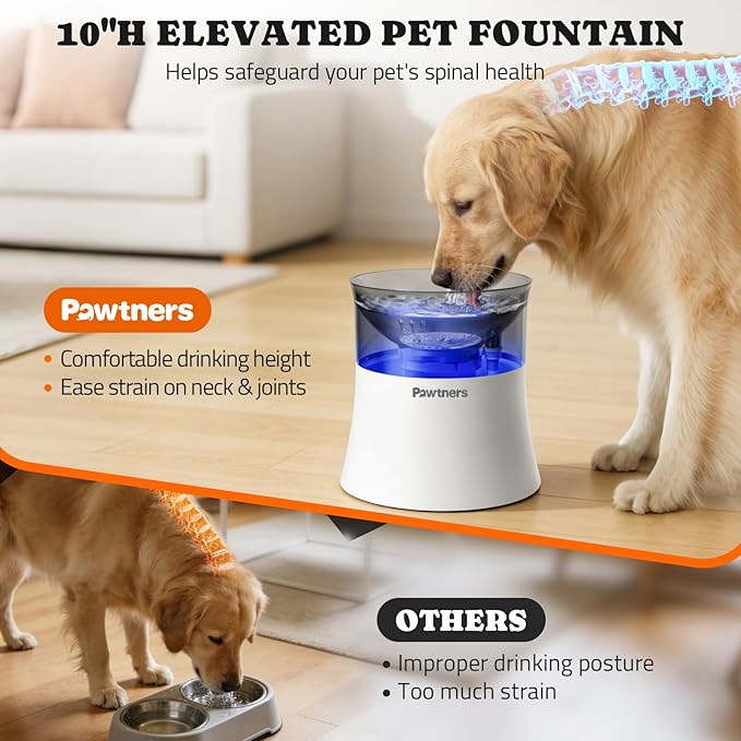 Dog Water Fountain with Vortex Filtration Design, 3.5L/123oz Elevated Dog Water Bowl for Large Medium Dogs & Cats