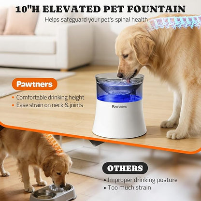 Dog Water Fountain with Vortex Filtration Design, 3.5L/123oz Elevated Dog Water Bowl for Large Medium Dogs & Cats