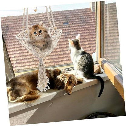Cat Hammock Bed 40cm Bohemian Woven Hanging Nest Wear-Resistant Pet Hammock for Indoor Cats and Kittens to 30lbs