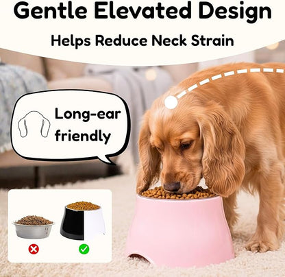 Elevated Spaniel Dog Bowl, Melamine Raised Dog Food Bowl for Long-Eared Dogs, Raised Dog Bowls for Small & Medium Dogs, Stainless Steel Inner Bowl, Non-Slip Base (Black, M (420 ML / 1.5 Cups))