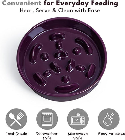 CHEWFFON Ceramic Slow Feeder Dog Bowls, 2 Cups Puzzle Dog Food Bowl for Fast Eaters, Nonslip Stop Bloat Slow Feeder for Small and Medium Breed, Dishwasher Safe, Dark Purple