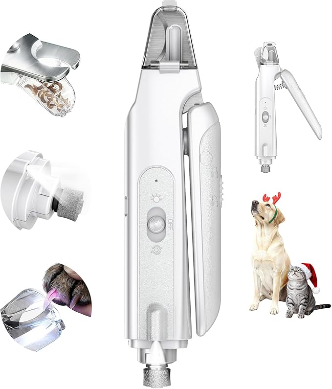 2-in-1 Cat Nail Clippers & Dog Nail Clippers Trimmers for Large Medium Small Dogs Cats Claw Trimmer Quick Sensor and Safety Guard USB Rechargeable with 2 LED Lights Dogs Nail Trimmer