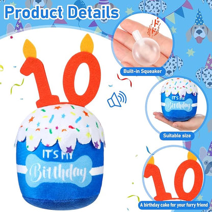 Dog Birthday Cake Toy Accessories for Girl Boy Gifts, Squeaky Plush Toy for Dog Birthday Party Decor Favor for Large, Medium and Small Dogs(10th,Blue)