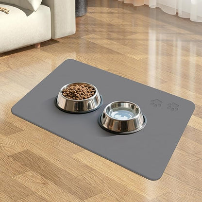 Newest Diatomite Stone Pet Feeding Mat for Dog&Cat–Super Absorbent Diatomite Fast Drying Stone Dog Food Mat, Quick Dry Dog Mats for Food and Water with Non-Slip Pad (24×16'', Dark Gray, Square)