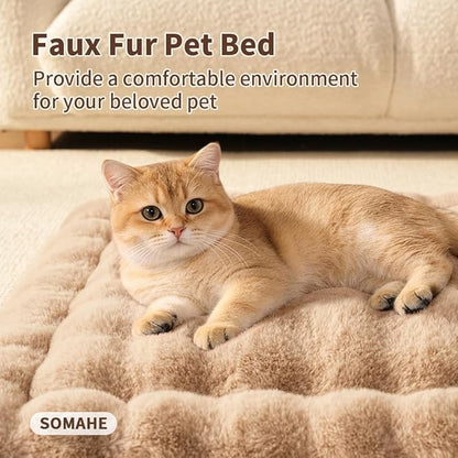 Cat Bed Mat, Soft Plush Faux Fur Kneading Pet Bed, Machine Washable Cat Sleeping Pad for Indoor Cats & Kittens, Non-Slip Fluffy Cat Rug for Couch Sofa Floor, 23x15 Inch Coffee
